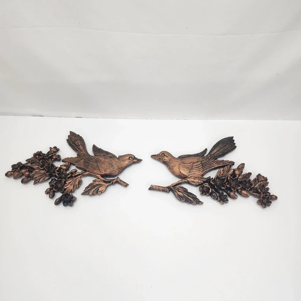 Vintage 1967 Dart Syroco Copper Bird Dogwood Wall Plaques 7037 7038 Pair
